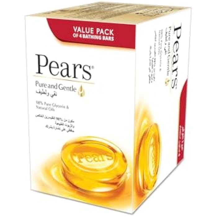 Pears Pure & Gentle Bar Soap with 100% Natural Ingredients & Glycerin for Soft & Glowing Skin, Paraben-Free Moisturising Soap With Mild Fragrance, Dermatologically Tested & Eco-Friendly (Pack of 4) - Image 1